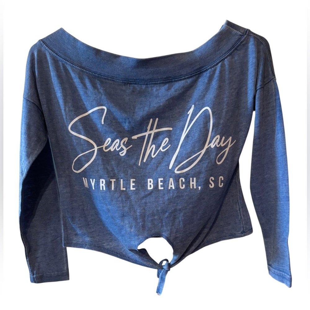 Seas the day Myrtle Beach SC Blue Long Sleeve Crop Top Size XS NWT